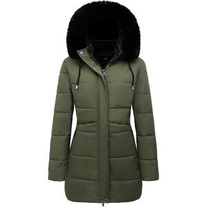 Women's Green Winter Puffer Coat Jacket Waterproof Hooded